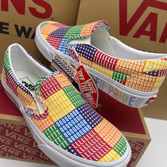 Vans WMNS Shoes - Multicolor Classic Slip-On (Pride) Multi/True White Sneakers - Picture 10 of 16